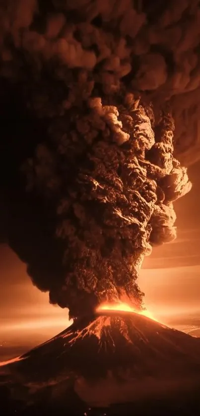 Fiery volcanic explosion with billowing smoke clouds and glowing lava.