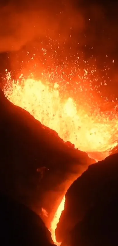 Fiery volcanic eruption with bright lava.