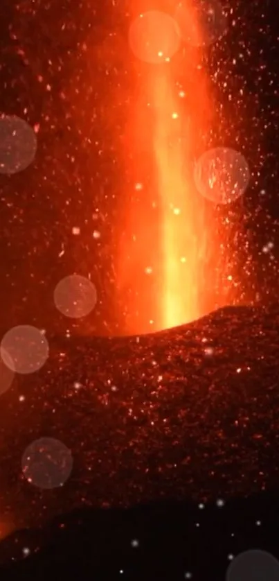 Fiery volcano eruption with glowing lava and sparks.