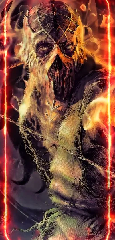 Fiery warrior fantasy artwork with intense hues for mobile wallpaper.