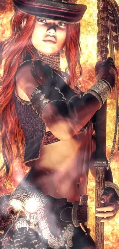 Fantasy warrior with fiery background.