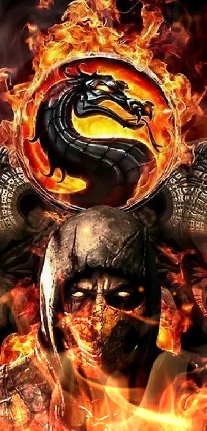 Intense fiery warrior game wallpaper with blazing background.