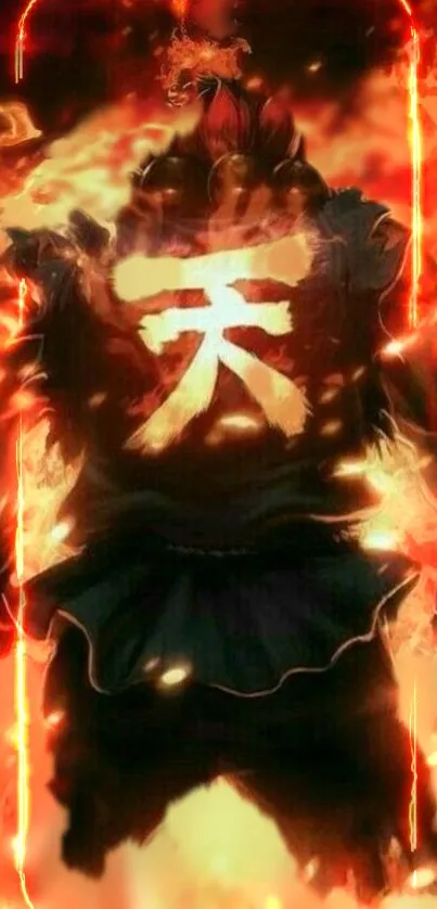 Fiery anime warrior engulfed in flames, perfect for mobile wallpaper.