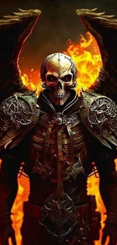 Fiery winged skeleton warrior with dark armor and flames.