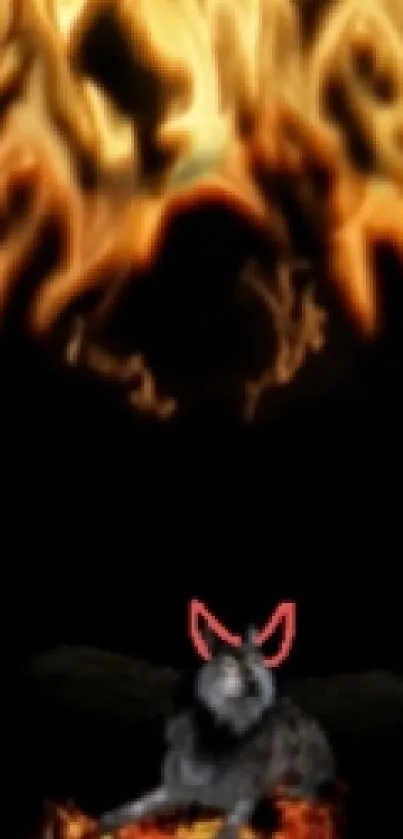 Abstract fiery design with mystical wolf on mobile wallpaper.