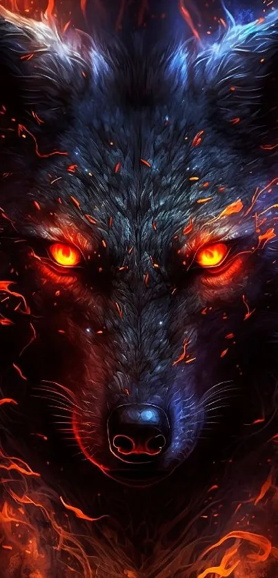 Fiery wolf with intense flames artwork wallpaper.