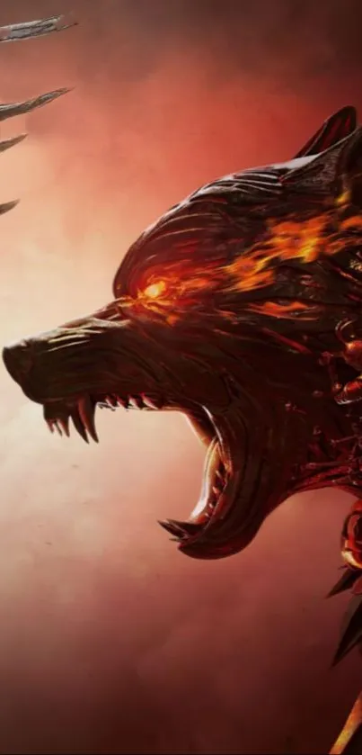 Fiery wolf art with intense red and orange hues.