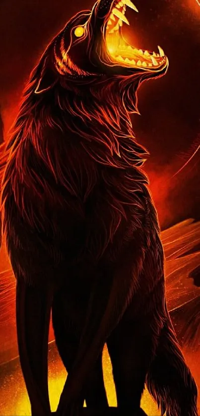 Fiery wolf artwork with an orange glow.