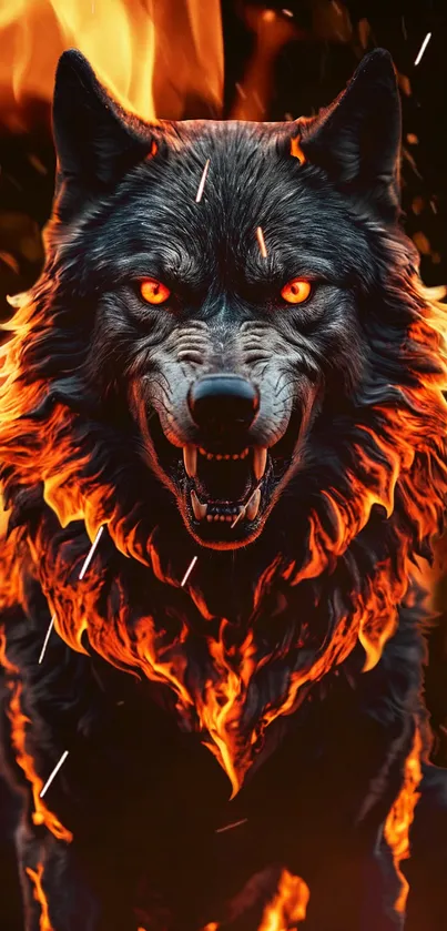 Fiery wolf artwork with blazing flames and intense eyes.