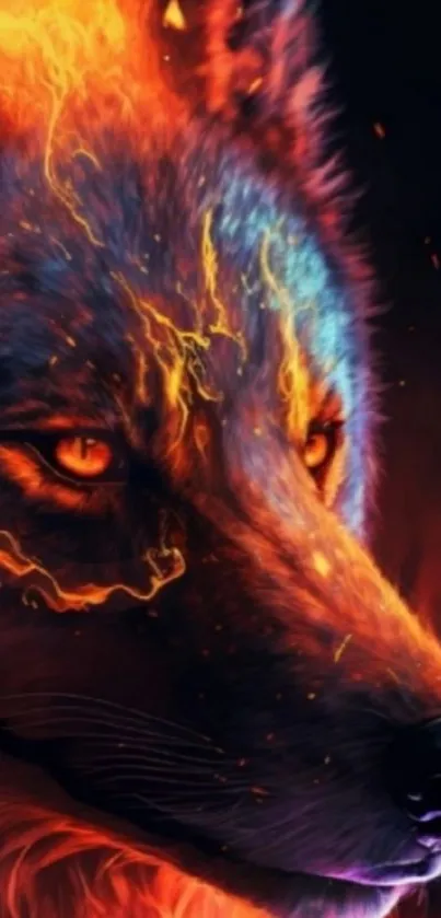 A mystical orange fiery wolf depicted in stunning digital art.