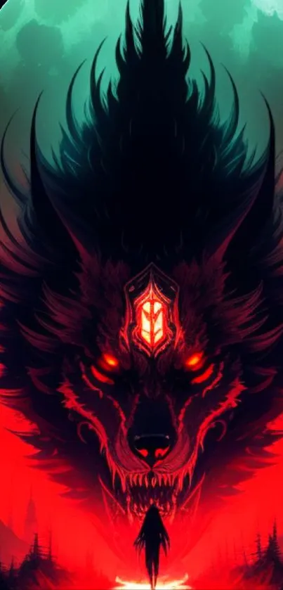 Fantasy wolf art with fiery red tones.