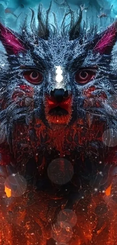 Fiery wolf in fantasy art wallpaper with vibrant colors.