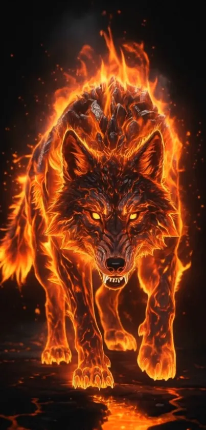Fierce fiery wolf in glowing blaze art.