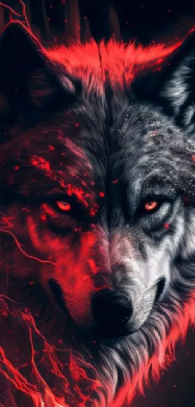 Fiery wolf with glowing red flames mobile wallpaper.