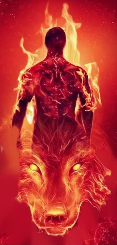 Fiery wolf spirit wallpaper with silhouette and flames.