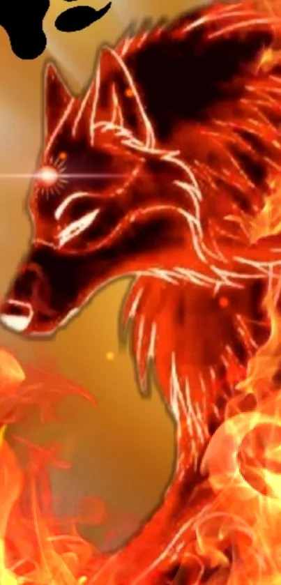 Fiery wolf spirit with flames in a stunning mobile wallpaper design.