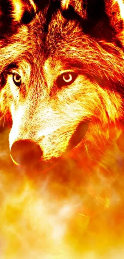 Fiery wolf in vivid orange hues wallpaper