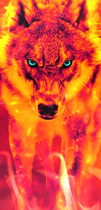 Fiery wolf with intense colors, perfect for mobile wallpaper.