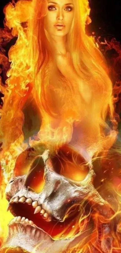 Fiery woman with skull engulfed in flames.