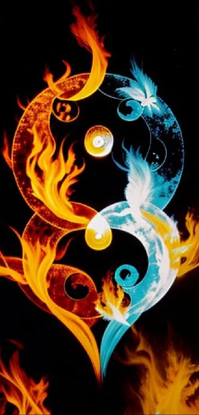 Fiery Yin Yang design with ice and fire elements in balance.