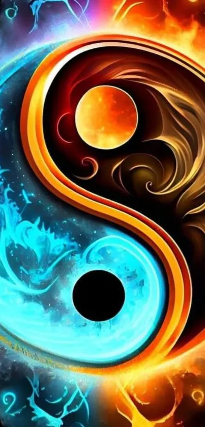 Fiery and icy Yin Yang mobile wallpaper with vibrant colors.