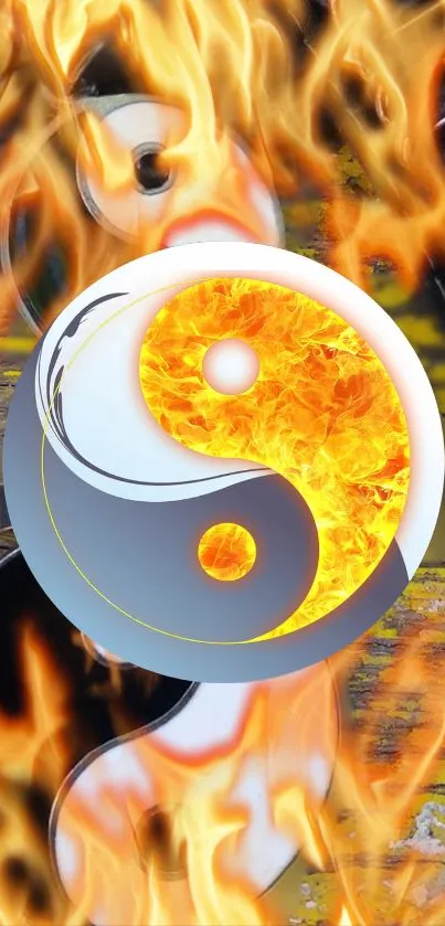 Fiery Yin Yang symbol engulfed in vivid flames.