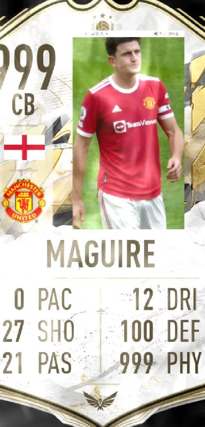 FIFA card style wallpaper with football player and attributes.