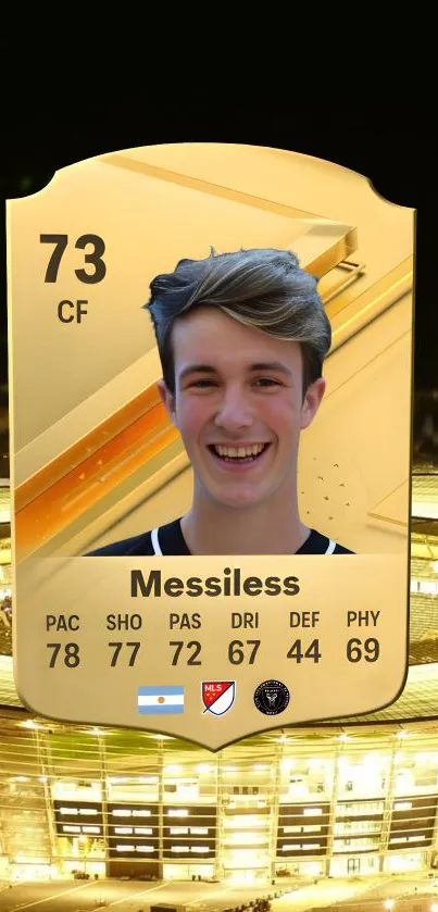 FIFA-style custom player card wallpaper featuring a smiling young athlete.