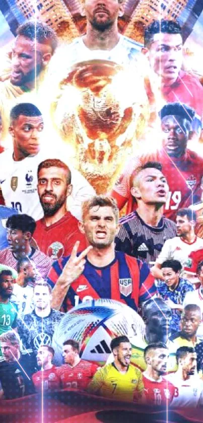 2022 FIFA World Cup wallpaper with football stars.