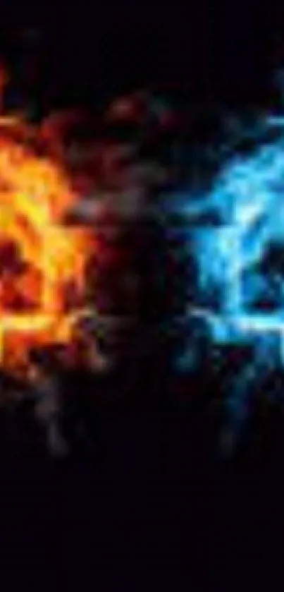 Fire and ice abstract wallpaper with vibrant colors on black background.