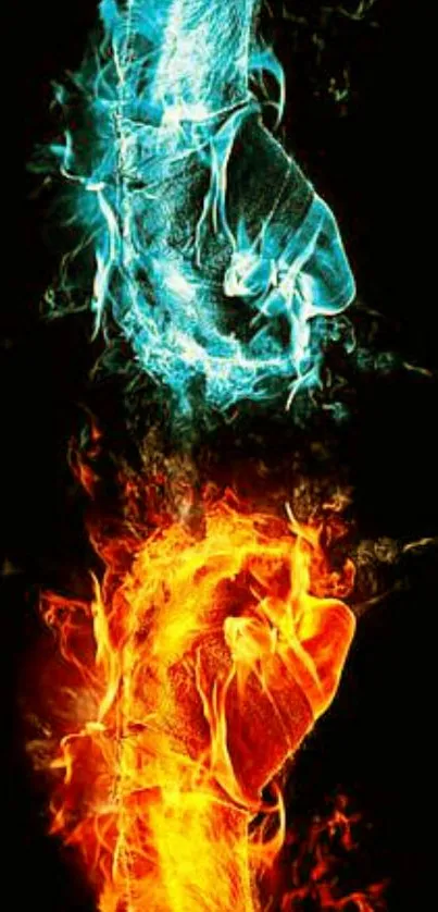 Abstract fire and ice design wallpaper with vibrant colors for mobile screens.