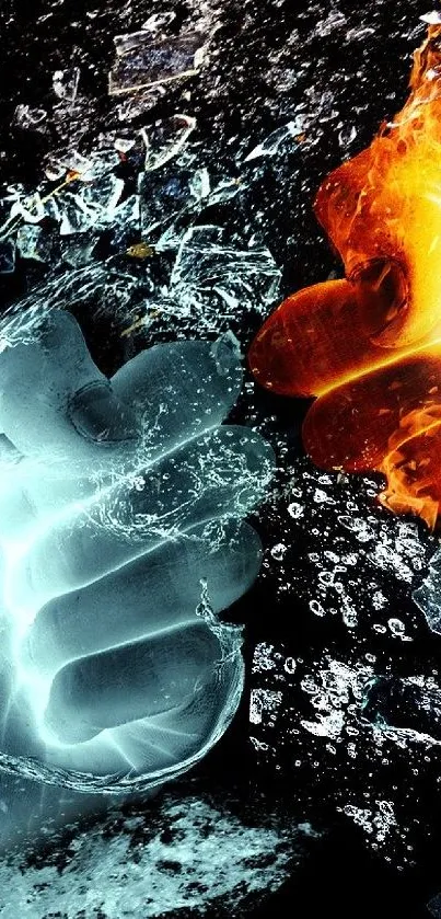 Fire and ice elements clash in dynamic mobile wallpaper.