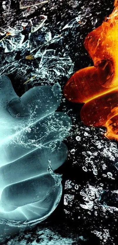 Mobile wallpaper of fire and ice elements clashing in a vibrant display.