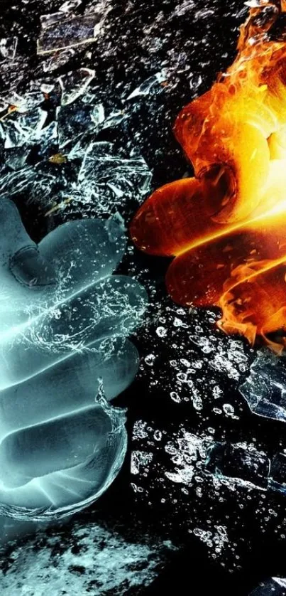 Dynamic fire and ice mobile wallpaper with striking colors.