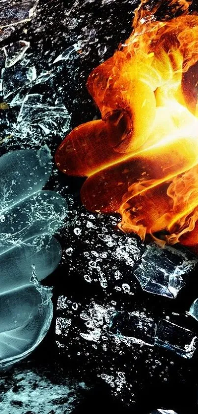 Dynamic contrast of fire and ice on a mobile wallpaper.