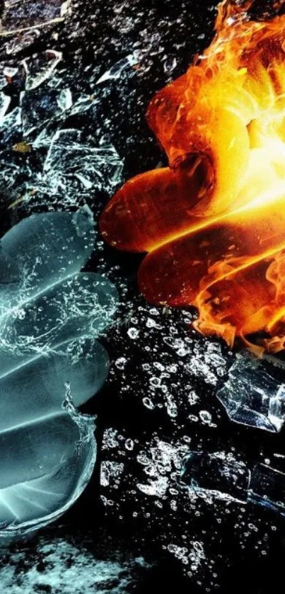 Dynamic wallpaper featuring fire and ice fists in battle.