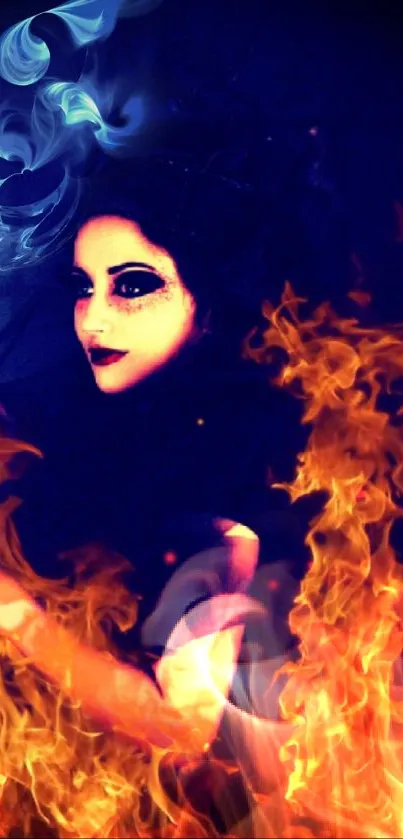 Gothic art wallpaper with fire and ice elements.