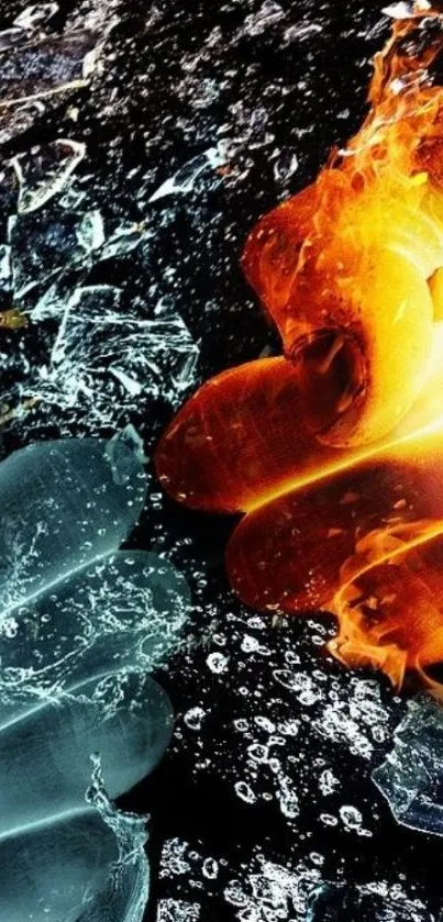 Stunning fire and ice wallpaper with vibrant and dynamic contrast for mobile devices.