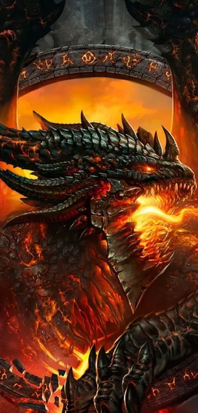 Epic dragon with fiery breath in a mystical fantasy setting.