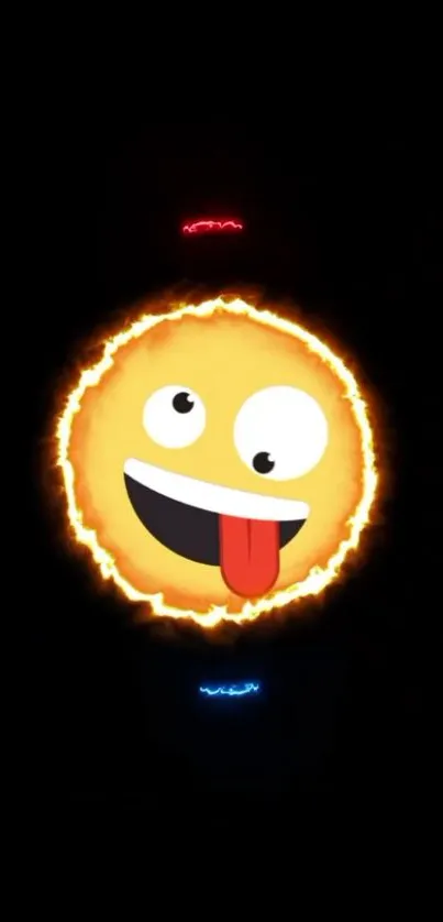 Fiery emoji on a dark mobile wallpaper background.