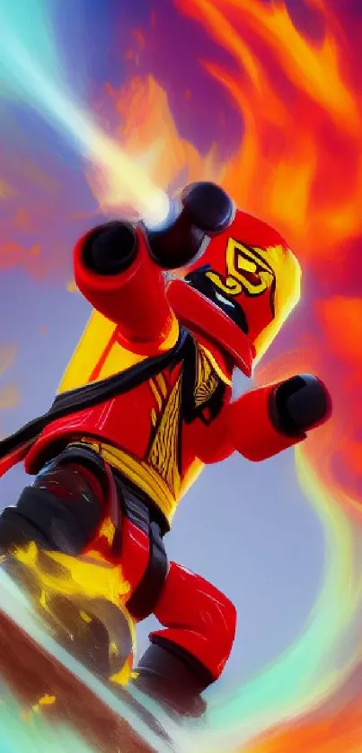 Fiery ninja in action with vibrant colors, perfect for mobile wallpaper.