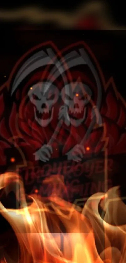Fiery skull gaming wallpaper with vibrant flames.