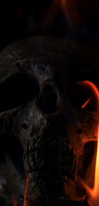 Dark skull with vivid flames in ominous design.