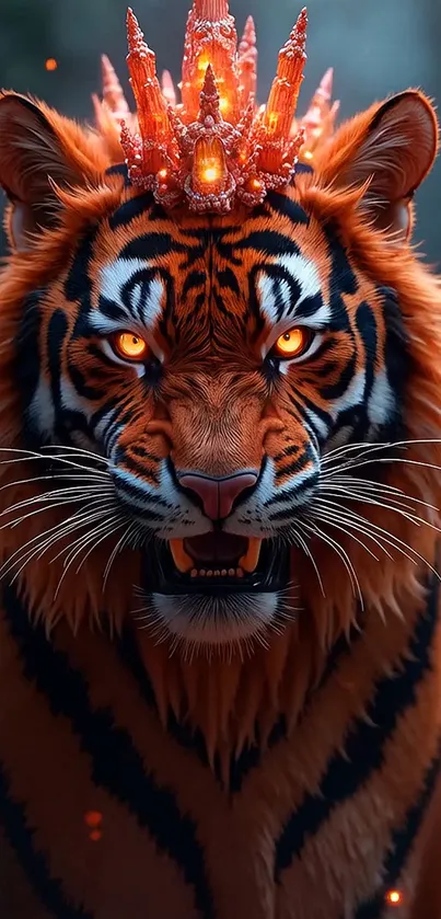 Fire Tiger Wearing Crystal Crown Live Wallpaper