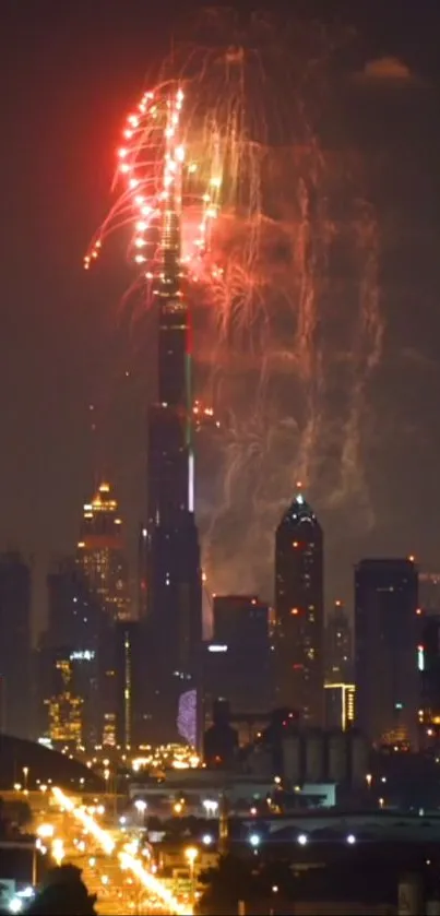 Fireworks lighting up a city skyline at night.