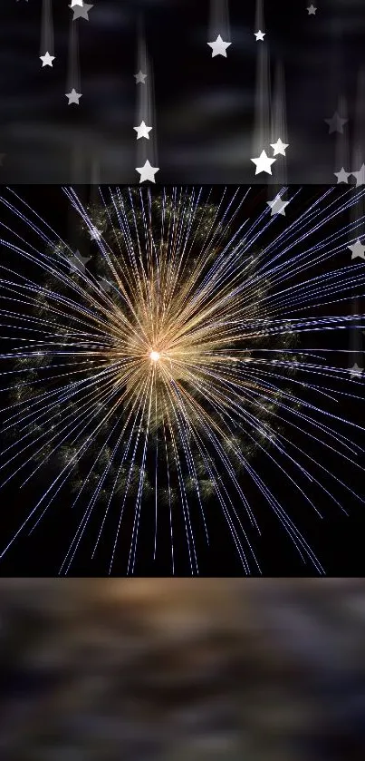 Colorful fireworks burst with stars in a night sky wallpaper.