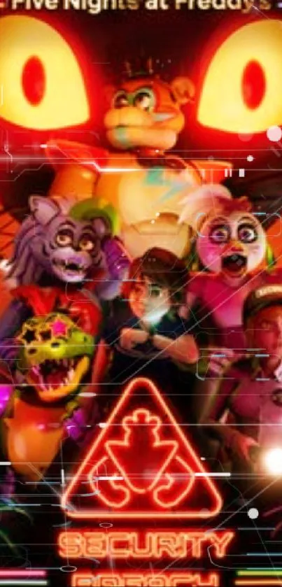 Five Nights at Freddy's characters in vibrant neon theme.