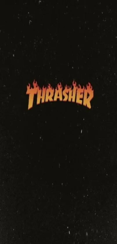 Thrasher logo with fiery flames on a black background wallpaper.