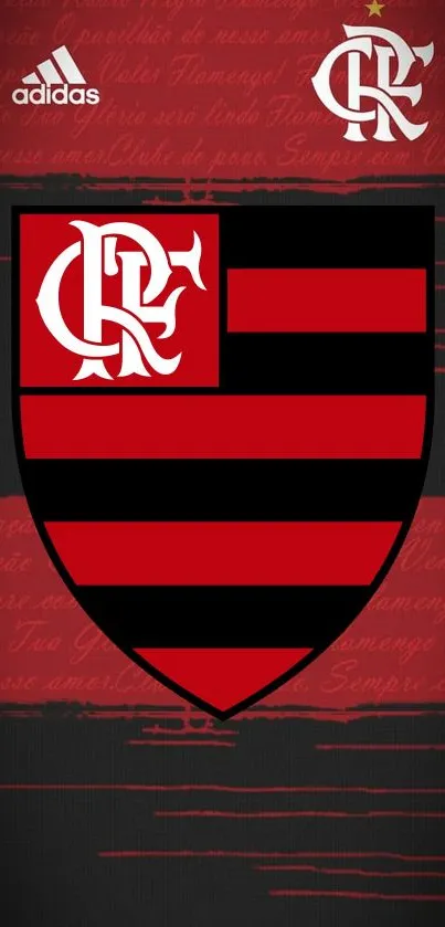 Flamengo football club crest in red and black on a mobile wallpaper.