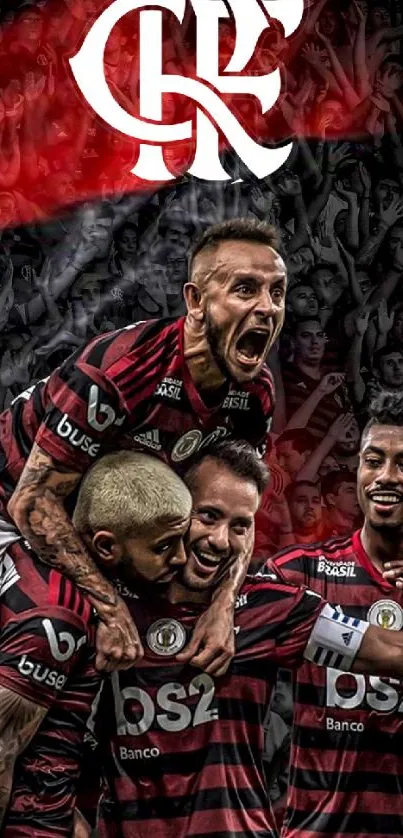 Flamengo football team players celebrating energetically.